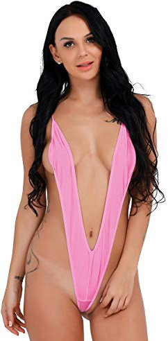 YOOJIA Femme Micro Bikini Maillots Une Pièce Femme Body String Sling Shot V Profonde G-String Ficelle Thong Maillot String Femme Sexy Mini Bikini Maillots de Bain Piscine Rose Taille Unique