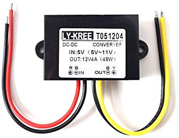 DC 5V a DC 12V Step Up Converter 4A 48W Paso Hasta Transformador Corriente Regulador Impermeable Voltaje Adaptador para Coche Vehículo Barco Moto Stereo Radio Solar Sistema (Aceptar Entradas DC 5-11V)