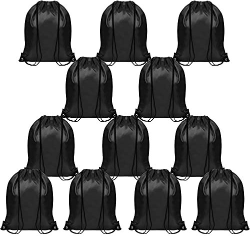 BELLE VOUS Beutel mit Kordelzug Beutel Rucksack Stoffbeutel Schwarz (12er Pack) - 42 x 35cm - Turnbeutel Schwarz zur Aufbewahrung, Reisen und Schwimmen - Unisex Beutel Stoff für Erwachsene und Kinder