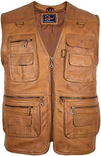 MDM Herren Lederweste, Freizeitweste, Jagdweste, Anglerweste aus weichem Lamm Nappa Leder, Herren, Braun, (Gr. XL)