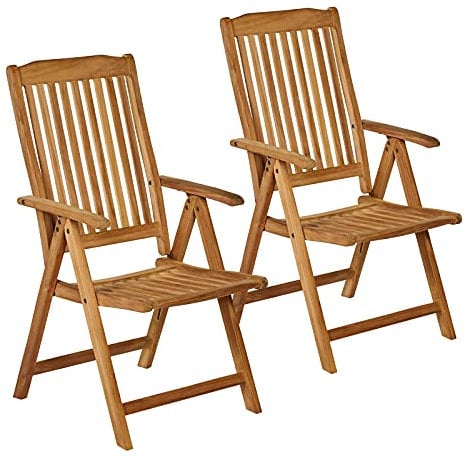Garland 2er Set Gartenstuhl Bari 5-Fach Verstellbar Teak Holz SVLK Zertifiziert Klappbar Armlehnen Hochlehner Gartensessel Rückenlehne