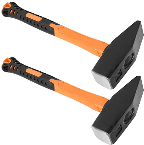 KOHAND 2 Pack 4 Lb Cross Pein Hammer, Heavy Duty Blacksmith's Hammer with 12 Inch Fiberglass Handle and Rubber Grip for Construction and Splitting Wood