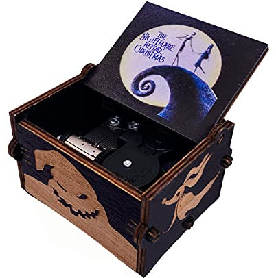 Youtang Christmas Boîte à musique peinte à remonter en bois sculpté Cadeau musical pour les Noël, anniversaire, Saint Valentin, fête des mères, jouer c'est Halloween(blanc/noir à remonter)