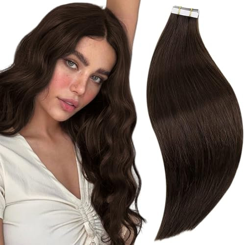 RUNATURE Tape in Extensions Echthaar 30cm Braun Echthaar Extensions Tape in Dunkelbraun Menschliches Haar Tape Extensions Echthaar Braun Glatt 30g 20pcs #2