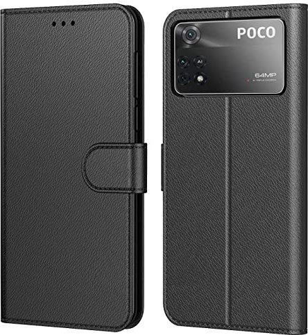 Tenphone Coque pour Xiaomi Poco X4 Pro 5G, Coque Poco X4 Pro Version Europe, Etui Protection Housse Premium en Cuir PU,Pochette Flip Case Compatible avec Poco X4 Pro 5G (Book Noir)