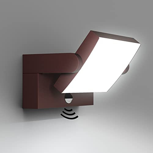 Klighten Wandleuchte Aussen/Innen mit Bewegungsmelder, 24W IP65 Aussenleuchte Außenlampe Wand mit Schwenkbar Led Panel, Ausenbeleutung Hauswand für Garten Balkon, Bronze,1500 LM, Kaltes Weiß 6000K