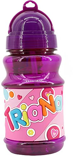 PLUS HOME Botella Agua con nombre para niños, 100% a prueba de fugas, sin BPA, 350 ml, para guardería, colegio, viajes y deporte Regalo de Niños 5-10 años para Colegio Cumpleaños(350ML) Triana