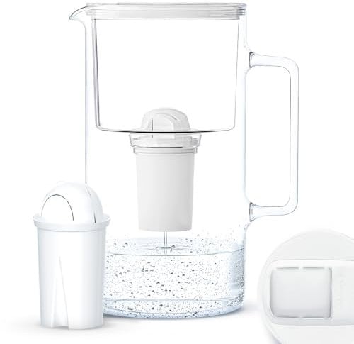 Wessper Wasserfilterkanne Aus Glas 3 L Kompatibel Mit Brita Classic -wasserfilterkartuschen | Inklusive 1 Wasserfilter-kartusche, Reduziert Kalk Und Chlor, Weiß