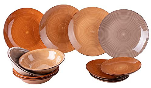 Villa d’Este Home Tivoli Chocolate Tafelservice 12-teilig aus Steingut, 4-teilig, Braun, 5911820