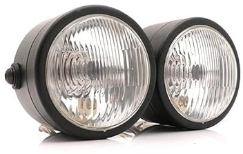Twin Dual Headlight 12V Bulb Headlamp Black For Harley Suzuki Honda Yamaha Custom Motorcycles