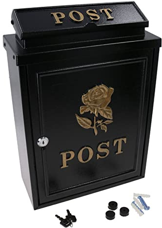 Gold Rose Letter Post Mail Box Metal Black Wall Door Gate House Lockable