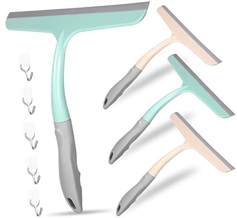 Cabilock 4 Stück Wischer Fensterglasreiniger Badezimmer Dusche Autoglasreiniger Duschabzieher Autoscheibe Duschschaber Duschglasreiniger Fensterreiniger-Werkzeug Boden TPR Duschkopf