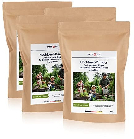 HANSE PRO Hochbeet-Dünger, 4 x 2,5 kg I organischer Natur-Dünger I optimal für Kräuter, Obst, Frucht, Tomaten und Gemüse I mit Langzeitwirkung I für ein gesundes Wachstum