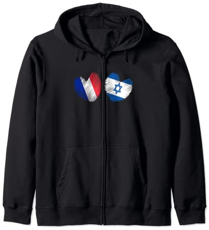 Israël France Coeur Drapeau France Drapeau Israélien Amour Coeur Sweat à Capuche