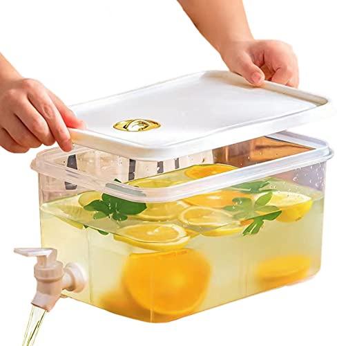 Chillers Wasserbrunnen, 5l Kühlschrank -Krug -Spender mit Klopfen -Getränkspender mit Deckel Sommer Kaltgetränk Container Kühlschrank Kälte Kälte für Fruchtsaftgetränke Cocktail Cocktail