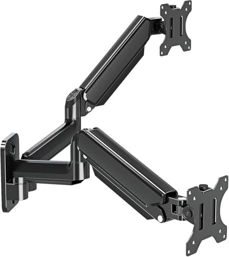 ELIVED Soporte de Pared para Monitor Dual para MAX. 32 Pulgadas hasta 9 kg, VESA 75/100 mm, Gas Lift PC 2 Soporte de Monitor de Pared 360° Giratorio EV6022