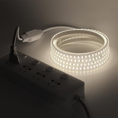 XUNATA Ruban Led Blanc naturel, Lumière au LED IP65 étanche 230V Bandeau flexible Ruban LED Light Strip pour Escalier, Chambre, Noël, Fête, etc (10M)