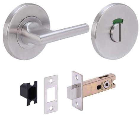 HANDLEZONE® SSS Bathroom Toilet Door Kit - DDA Disabled Turn with Indicator Release - Satin Stainless Steel - 76mm Bolt with 57mm Backset