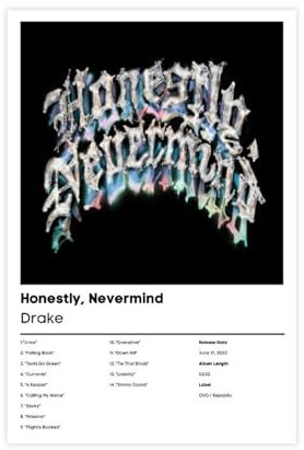 ZOLULA Honestly, Nevermind – Musikalbum-Poster, Leinwand-Poster, Wandkunst, Dekor, Bild, Gemälde für Wohnzimmer, Schlafzimmer, Dekoration, ungerahmt, 30 x 45 cm