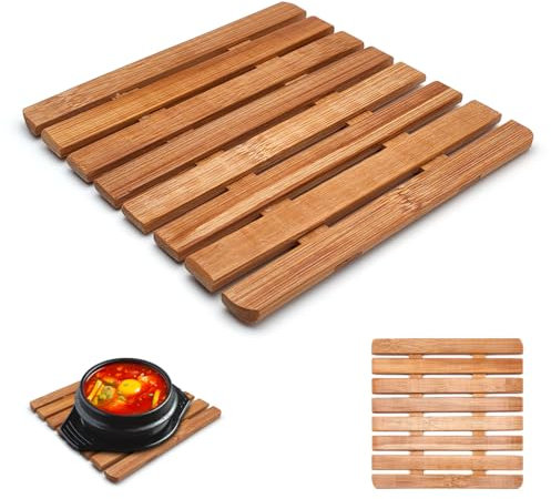 Dessous de plat en bois de bambou résistant à la chaleur - Tapis de table pour casseroles et casseroles chaudes et chaudes de cuisine, en bois de bambou véritable