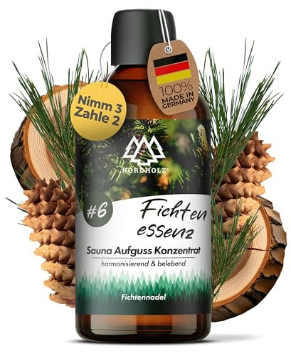 NORDHOLZ® Saunaaufguss [54 Sorten 15ml, 100ml, 250ml] - Sauna Aufgussmittel für intensive & erholsame - Sauna Zubehör (#6 Fichtenessenz, 100ml)
