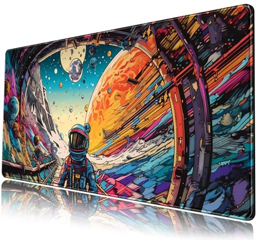 Strange Planet Mauspad, Schreibtischunterlage, Weltraum-Szene, großes Gaming-Mauspad, Anime-Schreibtischunterlage, Mauspad, XXL, erweiterte Tastaturmatte, futuristisches Raumschiff, kosmisches