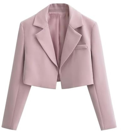 Blazer Corto Nero con Spalline da Donna dal Design di nicchia Tailleur Grigio a Vita Alta Top-Rosa-S