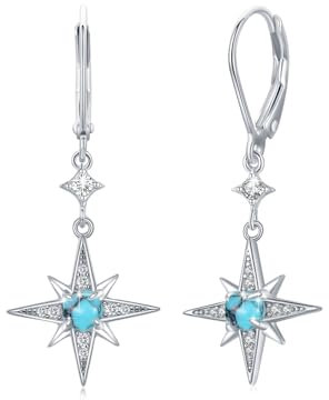 REDSUN Türkis Ohrringe 925 Sterling Silber Achtzackiger Stern Stern Türkis Ohrringe Regenbogen Türkis Schmuck für Mädchen Mutter Tochter Damen Freundin Geschenk