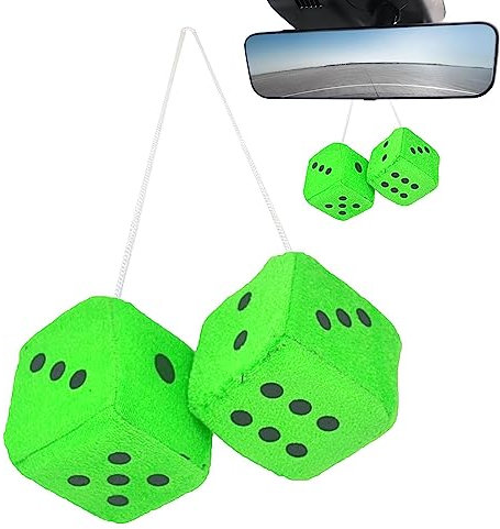 1/9 Paar Fuzzy-Würfel Für Rückspiegel – Hängender Pärchen-Autoanhänger Mit Punkten, Auto-Innendekoration | Retro Quadratische Flauschige Würfel Für Autospiegel | Auto-Innendekoration, Hängezubehör