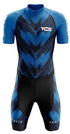 VOXCAUTQ Triathlon Anzug Herren Einteiler Kurzarm - Skinsuit Radtrikot mit dickem Sitzpolster,3 Taschen,Atmungsaktiv Schnell Trocknend für Schwimmen,Radfahren,Laufen (Typ-3,L)