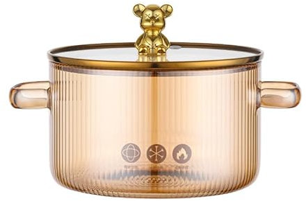 CenNa Pentola In Vetro Borosilicato Con Coperchio, Pentola In Vetro Borosilicato Trasparente (1500 Ml), Pasta, Zuppa, Pentola Per Il Latte. (A)