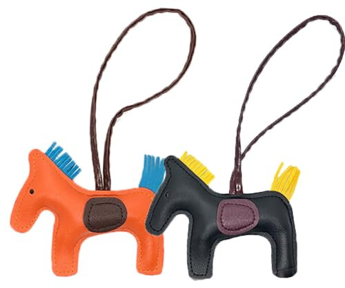 JINZHOUFZ Leder-Quaste, Pony-Schlüsselanhänger, Leder, genäht, Pferde-Styling, niedliches Mode-Taschen-Zubehör, Schwarz + Orange, 8.7 * 4.5 inches;0.45 ounces