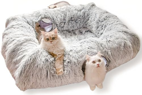 XxingSheep 4 Cave Shuttled XL Katzentunnelbett für Indoor-Katzen Peekaboo Spielzeug Donut mit Warmer Matte