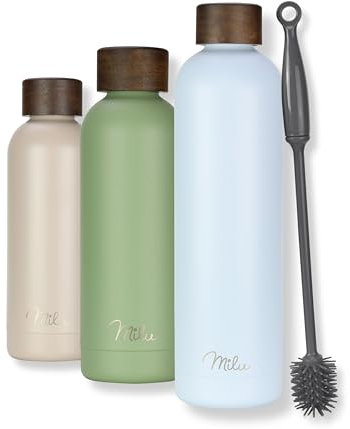Milu Gourde Isotherme - Bouteille Isotherme - 1L - Gourde INOX Bouche Standard - Gourde Sport Étanche - Gourde Enfant sans BPA - Brosse de nettoyage incluse (Baby Blue, 1000ml)