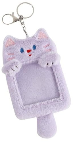 runrayay Carino Peluche KPOP Photocard Holder con Portachiavi, Cartoon Bear Photo Sleeve ID Bank Credit Card Holder Protector, Gatto Viola con Coda