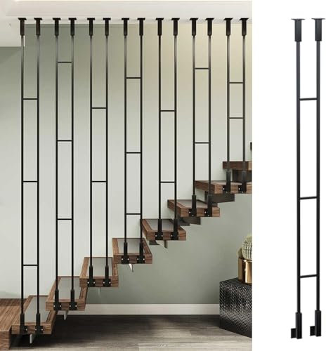 Ringhiera Per Scale Balaustre in ferro battuto personalizzabili, Colonna a balaustro per scale a livello e in pendenza, Balaustre della coperta dell'interno/esterno per l'hotel/villaggio/ufficio(Black