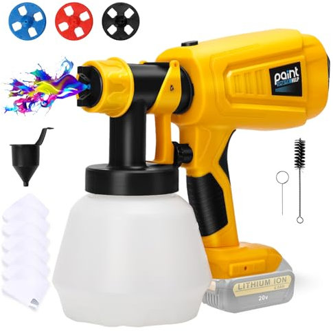 Cordless Paint Sprayer for Dewalt 20V Max Battery, HVLP Brushless Paint Sprayer Gun with 800ML Tank, 3 Nozzles, 3 Spray Patterns for Fence Furniture Walls Celling Painting DIY Works (No Battery)