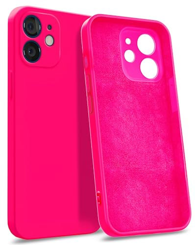 MyGadget Coque Silicone Compatible avec iPhone 12 [ Quadruple Protection ] - Case Rigide avec Doublure Microfibre - Cover Rose Magenta