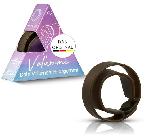 Volummi Haargummi – Innovativer Zopfgummi für sichtbar mehr Volumen im Pferdeschwanz – Starker Halt & schonend für Haare – Das Original Made in Germany [Dark Chocolate XS für sehr dünnes Haar]