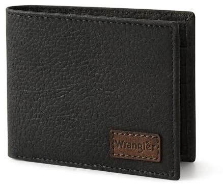 Wrangler Bifold Wallet for Men, Genuine Leather, Gift for Him, Black, One Size