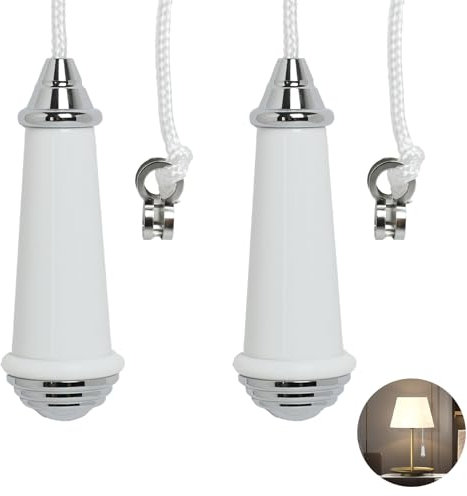 JUGCUT 2Pcs Ceramic Bathroom Light Pull Cord, Light Switch Pull Cord Handle with 100cm Pull Cord Extension Chrome for Bathroom Toilet Light Ceiling Light Fan Switch for Bathroom or Wall