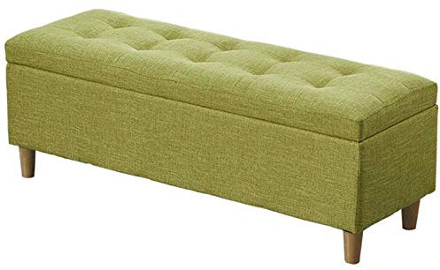 Green Linen Fabric Folding Storage Ottoman with Solid Wood Legs Multifunctional Home Shoe Changing Stool and Mass Storage Bench for Bedroom and Living Room 60cm/23.6in Seat Ottoman