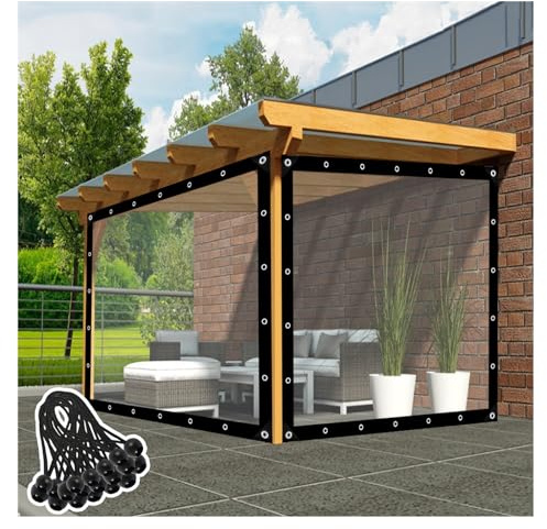 Weather Resistant Pergola Side Curtains for Gazebo, Clear Tarp with Metal Grommet, Tarpaulin Cover Waterproof UV Tear and Resistant for Outdoor, Garden, Pavilion Color : Clear, Size : 7x8