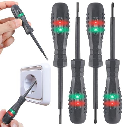4 cacciaviti 2 in 1 tester di tensione, cacciavite elettrico con punta magnetica, tester di tensione, tester di fase, tester di smusso per il rilevamento di circuiti alternati DC