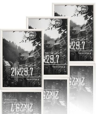 VUVUZULA Bilderrahmen A4 Weiss Holz 21x30cm 3er Set Fotorahmen Holzrahmen MDF Rahmen DIN A4 Urkunden Posterrahmen