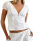 Women Y2K Ruffle Crop Top Short Puff Sleeve V Neck Lace Trim Button Down T-Shirt Summer Fairy Grunge Babydoll Blouse Tee (White A, S)