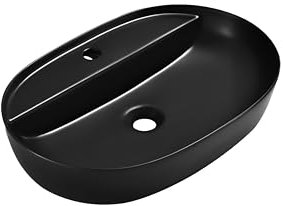 Omeble Waschbecken Oval Keramik - 50 x 40 x 13 cm - schwarz Aufsatzwaschbecken für das Badezimmer und Gäste-WC - Waschschale - Aufsatzbecken - Handwaschbecken -Design