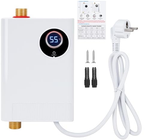 Mini Durchlauferhitzer, 3800W 220V Elektrische Warmwasserbereiter Druckfester Untertischspeicher mit LCD-Temperaturanzeige, Elektronisch Geregelter Durchlauferhitzer für Dusche, Badezimmer, Küche