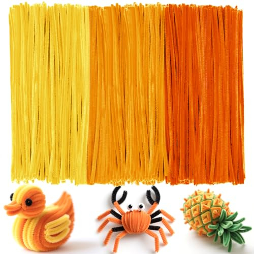 Ainiv 300 Stück Pfeifenreiniger zum Basteln, Pfeifenreiniger Chenilledraht | Lang 30cm X 7mm,Pfeifenputzerdraht für Handwerk Dekorationen, Pipe Cleaner Basteln für DIY Handwerksprojekte, Gelbe Serie
