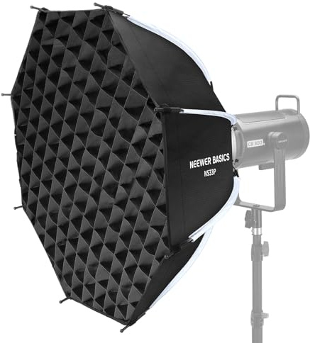 NEEWER Basics Achteckige Softbox Set für Studio Videoaufzeichnung Streaming, 25.6/65cm Schnellspanner Bowens Mount Soft Box/Grid/Licht Diffusoren für Dauerlicht & Strobe Blitz, NS33P